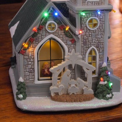 Regine Switzerland Corner Cathedral Porcelain Christmas Village - LED Lights & Festive Charm