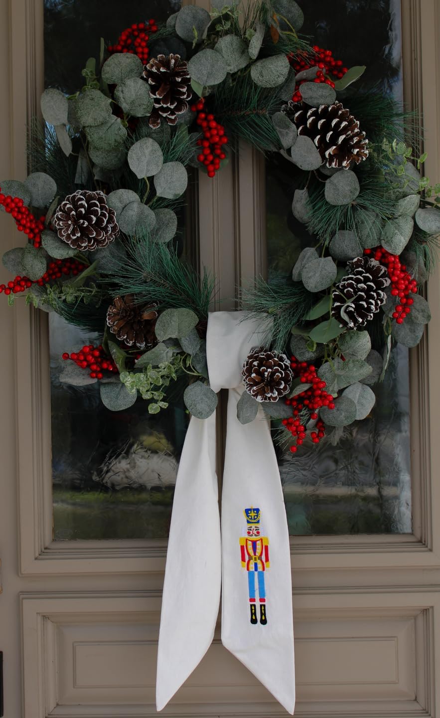 Nutcracker Linen Wreath Sash - Blank Embroidered Christmas Decor | 56" L x 4.5" W for Indoor/Outdoor Use