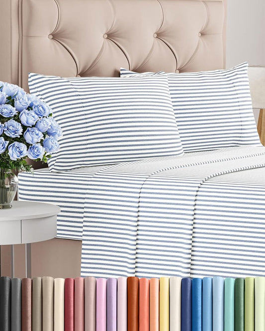 Queen Size 4 Piece Sheet Set - Comfy Breathable & Cooling Bed Sheets Set - Hotel Luxury Bedding for Women, Men, Kids, Teens, Boys & Girls - Deep Pockets, Soft, Wrinkle Free - Oeko-Tex - Blue Stripes 2