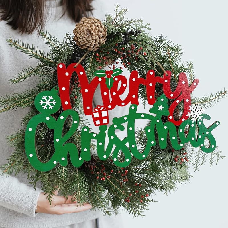 Merry Christmas Wooden Sign - Door Hanging Decor for Indoor & Outdoor