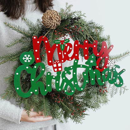 Merry Christmas Wooden Sign - Door Hanging Decor for Indoor & Outdoor