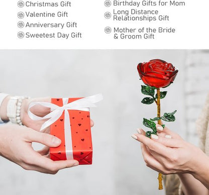 HDCRYSTALGIFTS 10'' Red Crystal Rose Figurine - Elegant Flower Gift for Mom | Collectible Glass Ornament for Home Decor