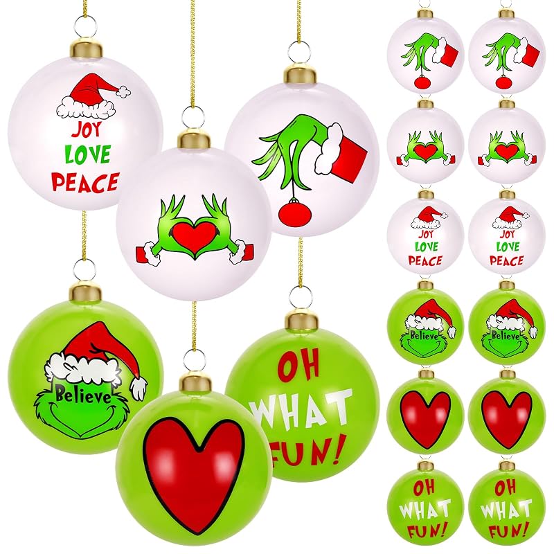 Christmas Decorations, 12 Pcs 2.4" Green & White Christmas Ornaments Set