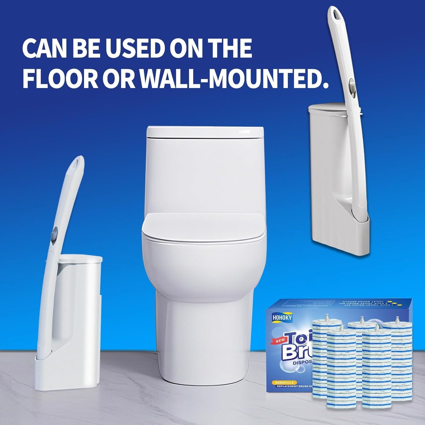 Skiennix Disposable Toilet Brush Cleaning System - 50 Refill Pads & Wall-Mounted Holder for Easy Maintenance