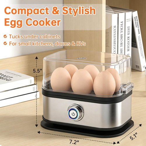 Aotto Electric Egg Cooker - 6-Egg Capacity for Soft, Medium, Hard-Boiled Eggs | Fast Boil & Auto Shut-Off