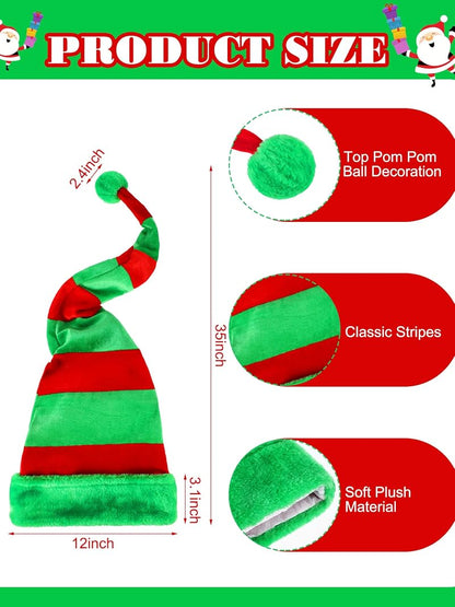 Elf Hat Set - 2 Pack Christmas Santa/Elf Hats 35 x 12 in Red & Green Striped