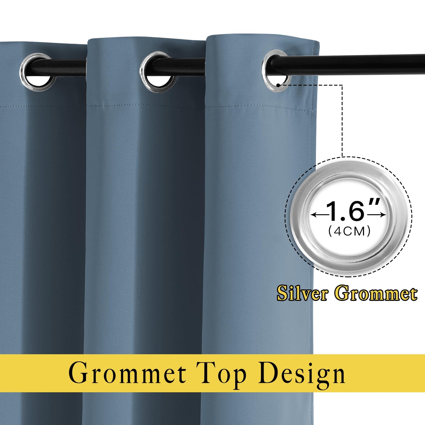 NICETOWN Smoky Blue Short Curtains 36 inches Long, Grommet Kitchen Window Curtains Thermal Short Drapes Room Darkening for Cafe, 2 Panels, W52 x L36
