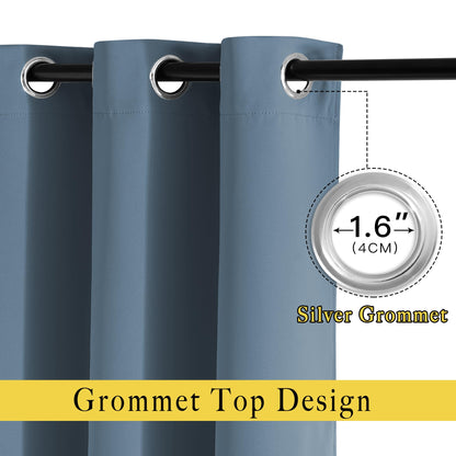 NICETOWN Smoky Blue Blackout Curtains for Bedroom - Triple Weave Grommet Top Thermal Insulated Window Treatment Light Blocking Drapes for Cafe/Home Office, W46 x L54, Set of 2