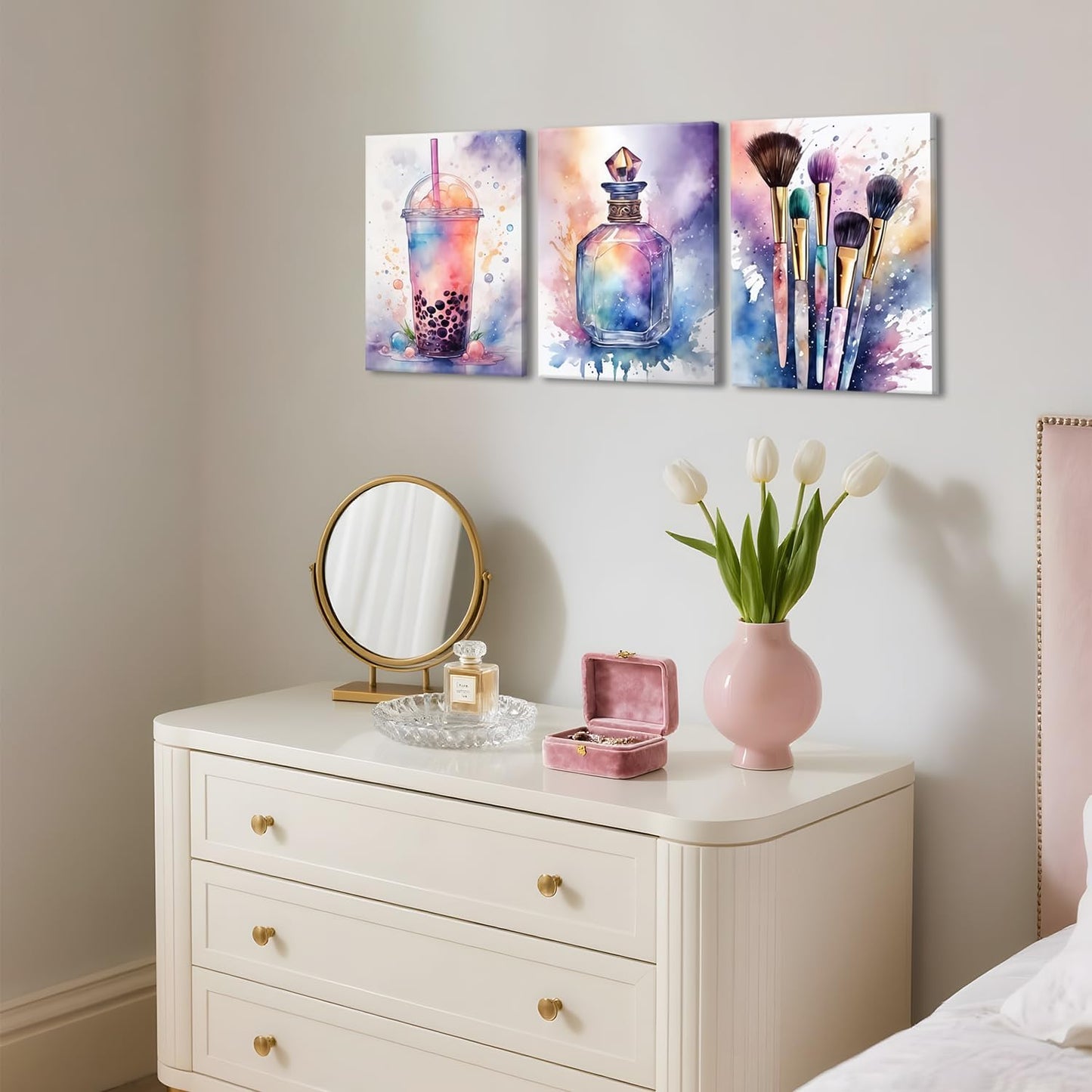 Skiennix Framed Teen Girls Bedroom Wall Art - Colorful Fashion Makeup & Drink Prints | 12x16 Inch Decor