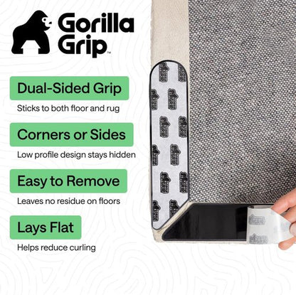 GORILLA GRIP Rug Gripper Pads - 12 Reusable Double-Sided Stickers for Secure Area Rugs | Renter-Friendly Solution