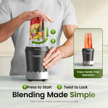 TOPZEE Personal Smoothie Blender - 1000W Compact Single-Serve Blender with 24oz To-Go Cup | Ideal for Protein Shakes & Smoothies