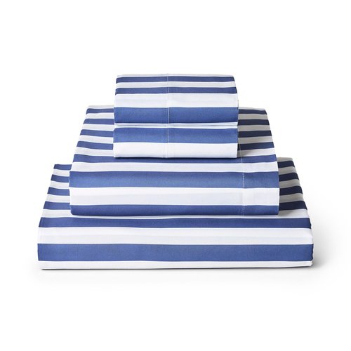 Mellanni Queen Sheets Set - 4 PC Iconic Collection Bedding - Hotel Luxury, Extra Soft, Cooling Bed Sheets - Wrinkle, Fade, Stain Resistant (Queen, Oxford Stripe Blue Nova)