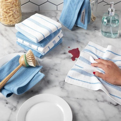 KitchenAid Dishcloth Set - 8 Pack of Soft Blue Velvet and White, 12"x12" for Effortless Cleaning