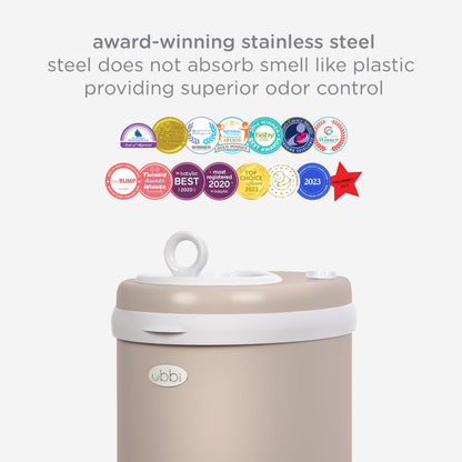 Ubbi Stainless Steel Diaper Pail, Odor Locking, No Special Bag Required, Award-Winning, Registry Must-Have, Taupe