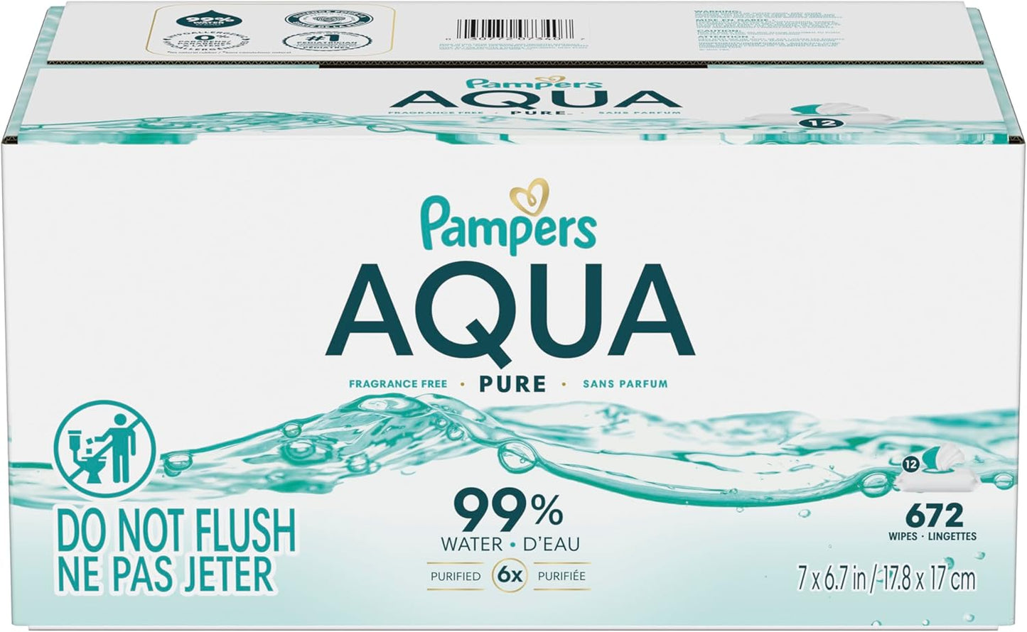 Pampers Aqua Pure Baby Wipes - 99% Water, Fragrance-Free, 672 Total Wipes (12 Flip-Top Packs)