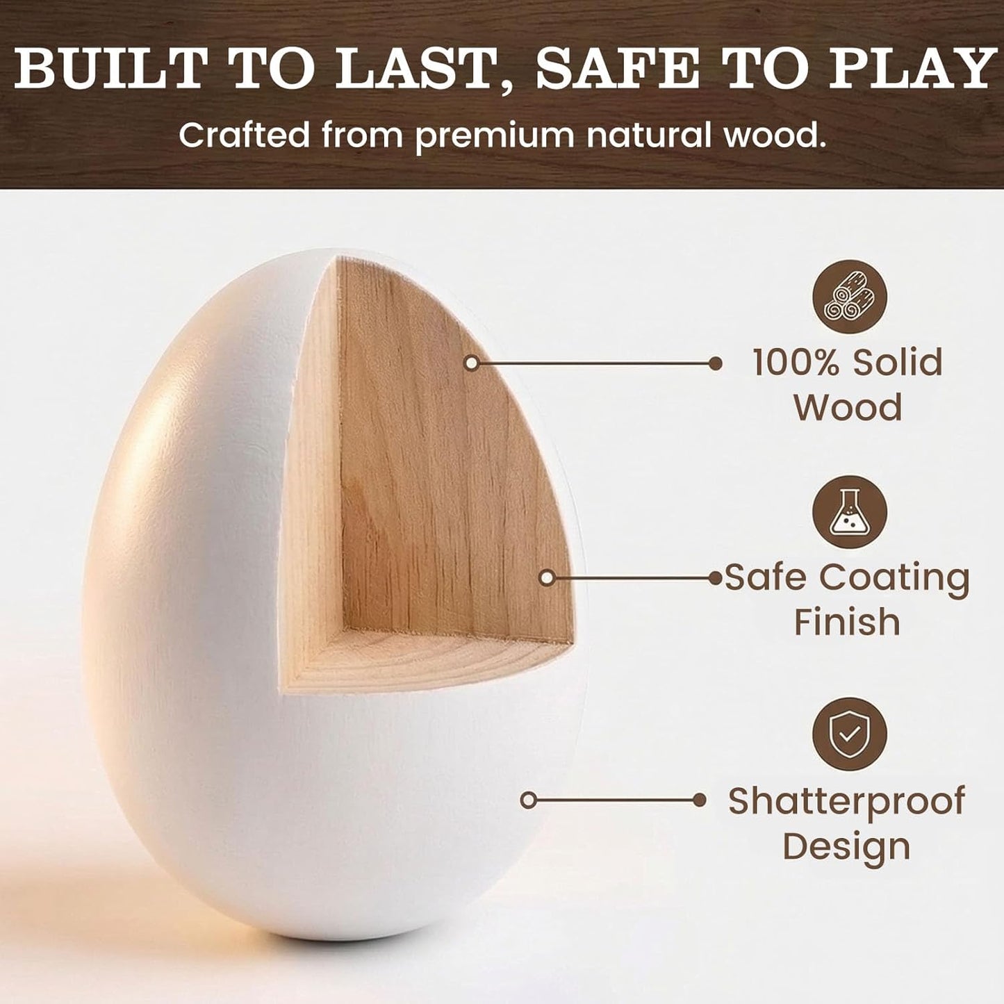 SallyFashion Wooden Fake Eggs - 9 PCS White Easter Eggs for Craft & Pretend Play | Toddler Kitchen Accessories