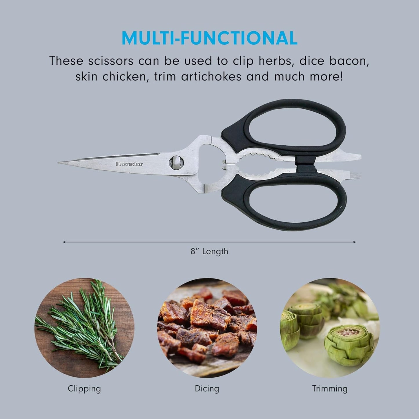 Messermeister 8-Inch Take-Apart Kitchen Scissors - Versatile Tools for Lefties & Righties | Black Finish