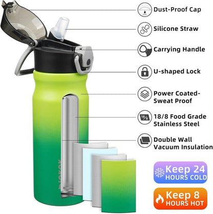 BJPKPK Stainless Steel Insulated Water Bottle - 18oz Reusable Thermal Flask with Straw Lid | Bamboo Grove Design