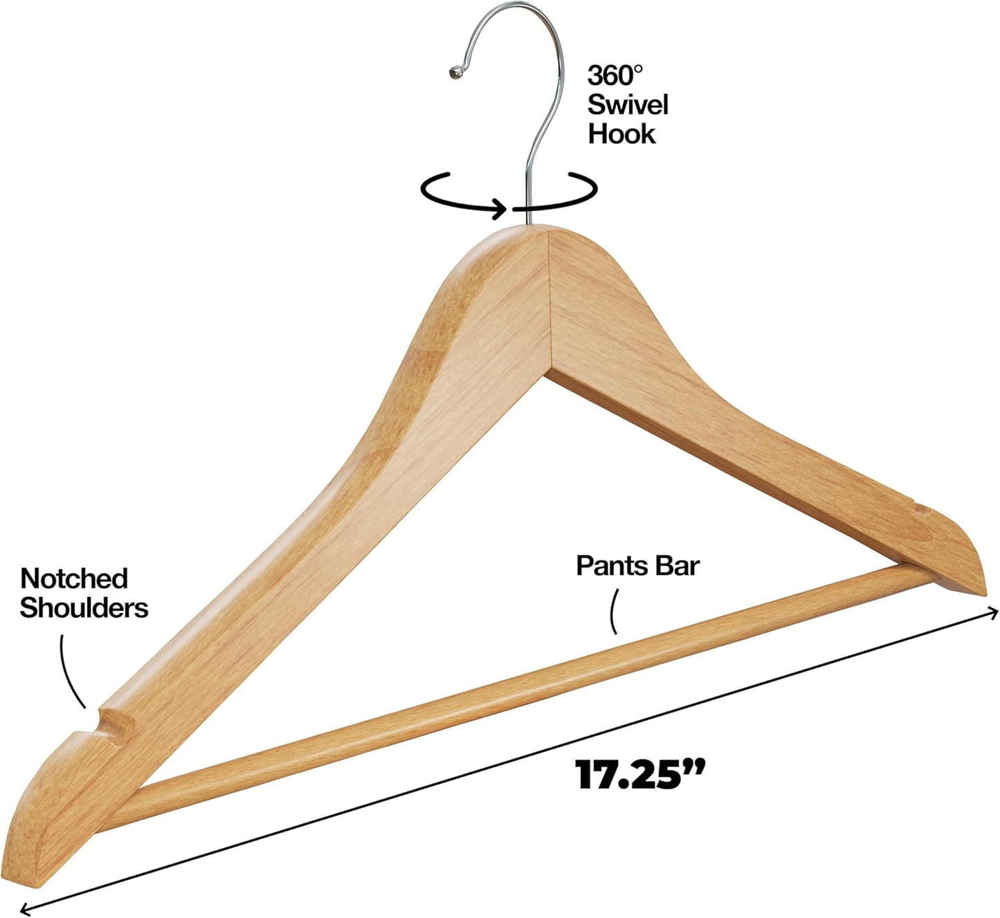 Premium Wooden Hangers - Durable Non-Slip Heavy-Duty Coat Hangers | 20 Pack Natural Solid Wood