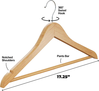 Premium Wooden Hangers - Durable Non-Slip Heavy-Duty Coat Hangers | 20 Pack Natural Solid Wood