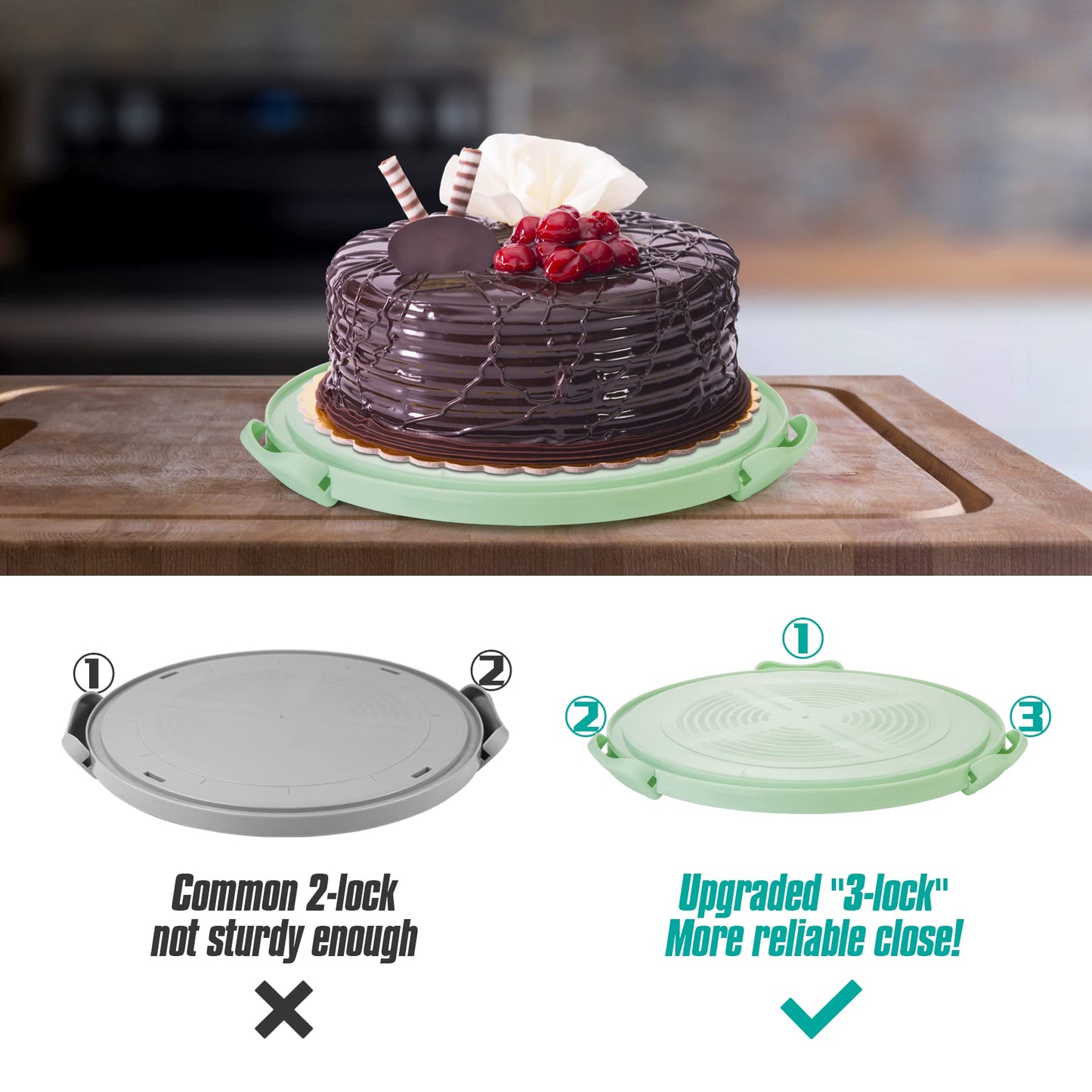 Zoofen Cake Carrier with Handle 10in Cake Stand Green Cake Holder Cover Round Container for 10in or Less Size