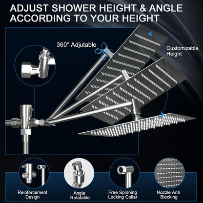 Regine Switzerland Rain Shower Head - 10 Inch High Pressure Dual Showerhead Set with Handheld Spray & Extension Arm | Silver
