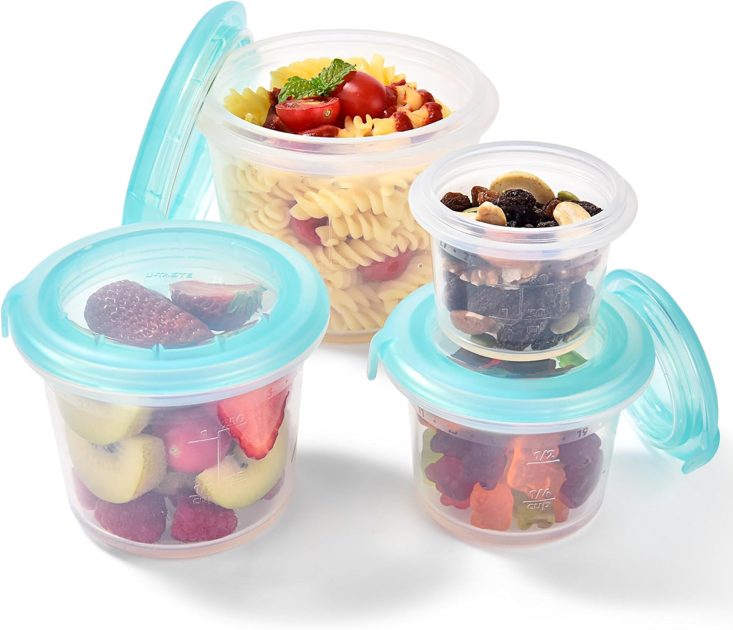 U-Taste Silicone Food Storage Containers Set - Airtight Meal Prep Boxes | Freezer & Microwave Safe, 2oz/4oz/8oz/16oz, Aqua Sky