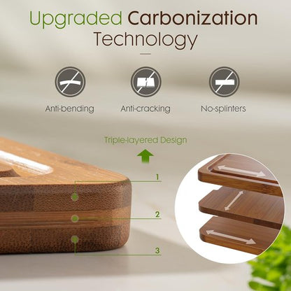 Astercook Bamboo Cutting Board Set - 4-Piece Kitchen Chopping Boards with Juice Groove & Holder