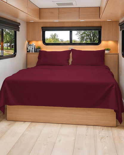 Skiennix Short Queen Size 4-Piece Sheet Set - Soft, Breathable & Cooling Bed Sheets with Deep Pockets - Hotel Luxury Bedding in Burgundy