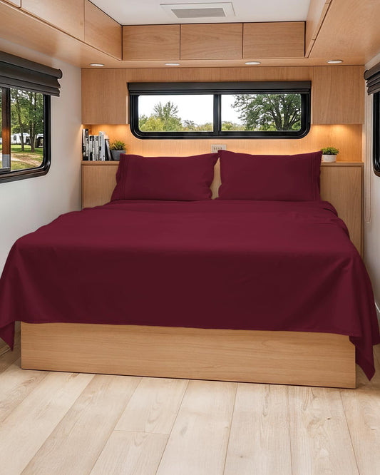 Skiennix Short Queen Size 4-Piece Sheet Set - Soft, Breathable & Cooling Bed Sheets with Deep Pockets - Hotel Luxury Bedding in Burgundy