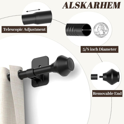 Skiennix Adjustable Curtain Rod - No Drilling, 36-48 Inch, Black Telescoping Design for Easy Installation