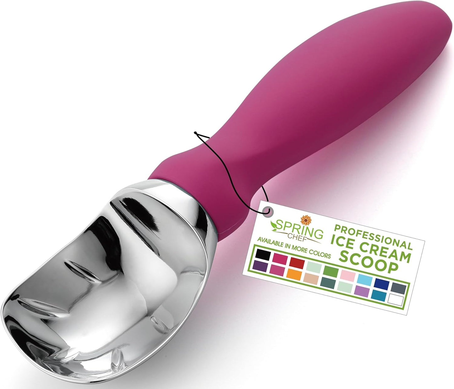 Spring Chef Heavy Duty Ice Cream Scoop - Non-Slip Handle for Gelato, Sorbet & More | Dishwasher Safe - Magenta