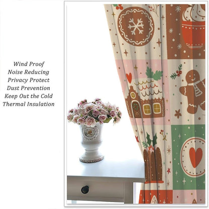 Skiennix Christmas Patchwork Curtains - Hand-Drawn Gingerbread Houses Design | Winter Holiday Drapes (W20xL45 Inch) - Set of 2