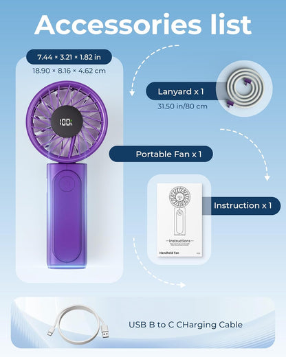 Peiyuu Portable Handheld Fan - 4000mAh USB Rechargeable Mini Desk Fan | 180° Foldable, 6 Wind Speeds, Ultra Quiet
