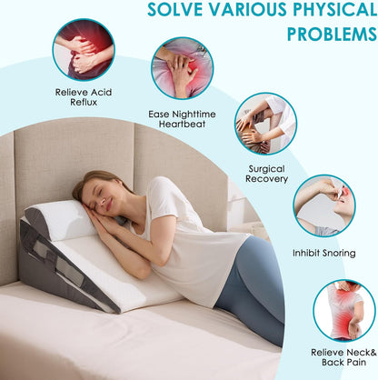Regine Switzerland Wedge Pillow Set - Adjustable Memory Foam for Acid Reflux Relief | 3-Piece White & Grey