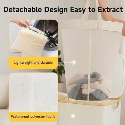 100L Foldable Laundry Basket with Lid, Dirty Clothes Hamper for Dormitories and Gyms | Laundry Hamper with Removable Bag, Beige
