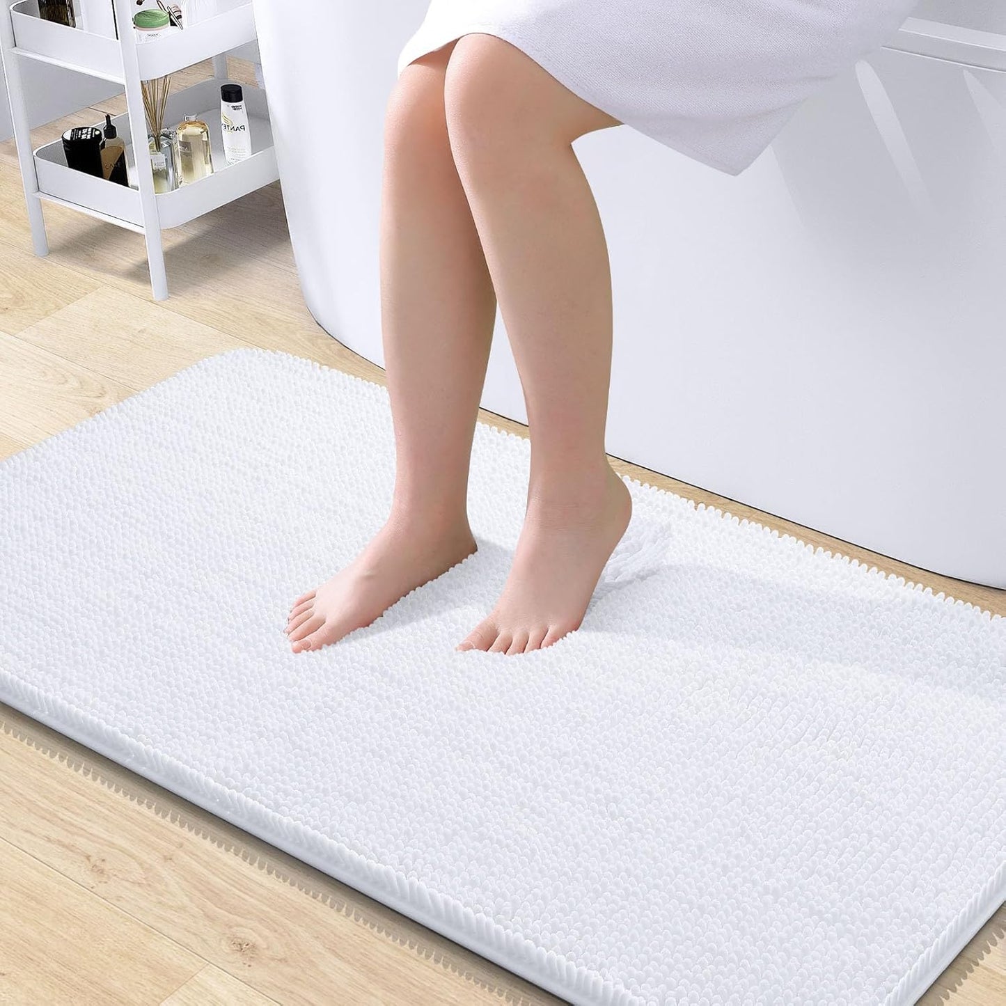 OLANLY Large Bath Rugs - Extra Soft Chenille, Quick Dry & Machine Washable | 40x24 Inches, White