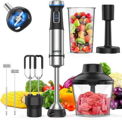 Ganiza Handheld Immersion Blender - 6-in-1 Electric Stick Blender with Stainless Steel Blade & Accessories