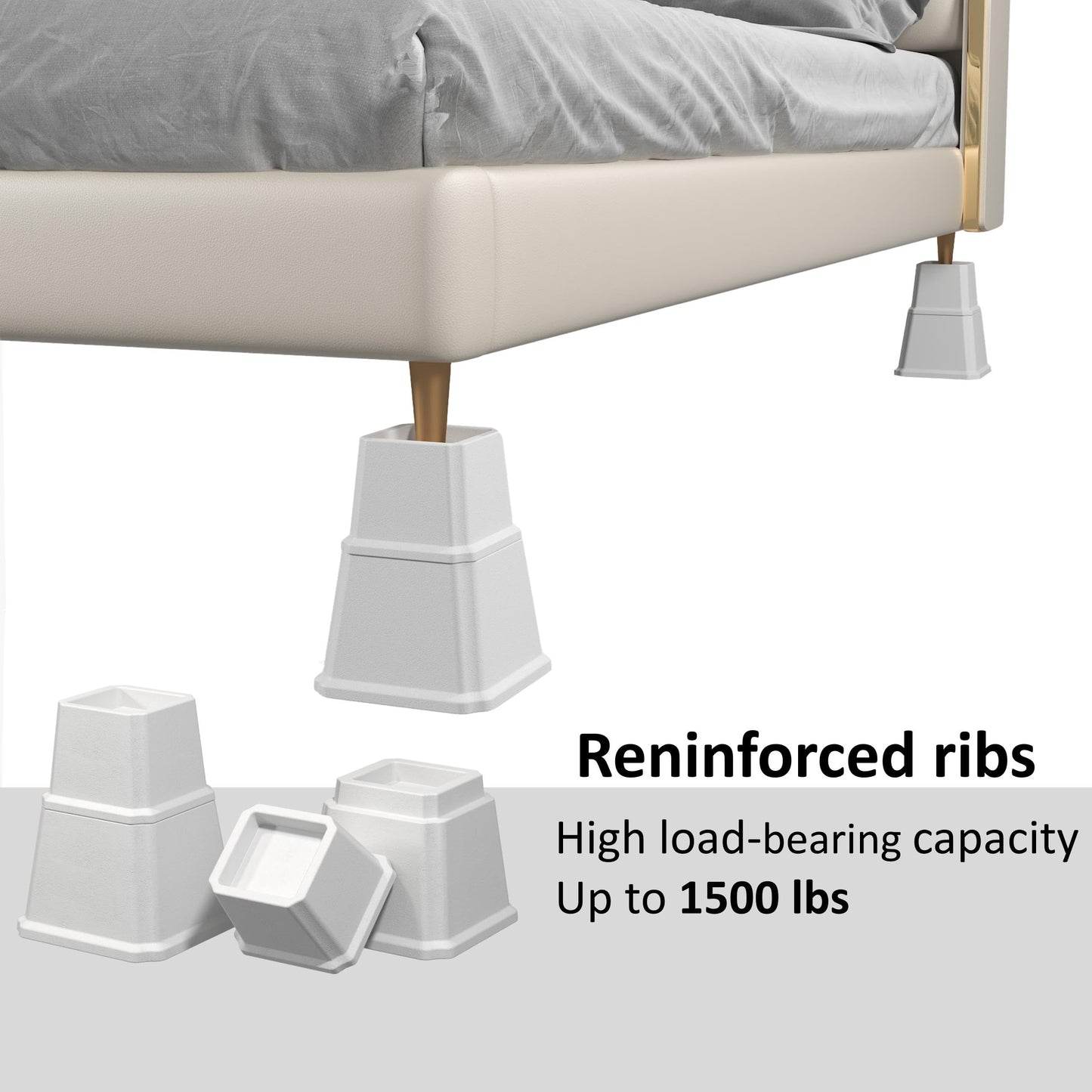 Napnapday Bed Risers 7 inch Heavy Duty in Adjustable Heights of 7, 4 or 3 Inches Bed Elevators, 1,500 lbs Lifts Up Furniture Riser for Sofa and Table Set of 4, White