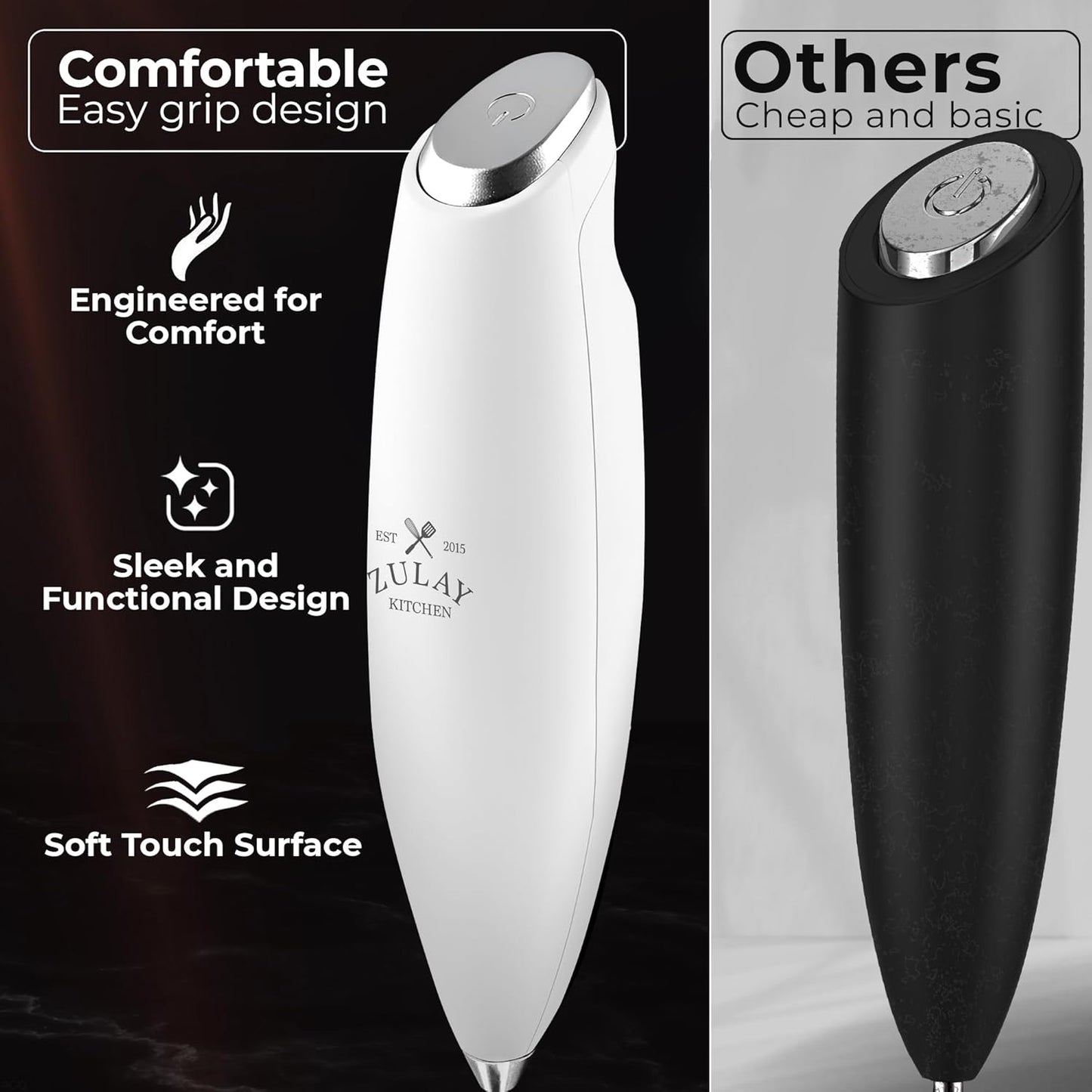 Zulay Kitchen Tornado Triple Whisk Milk Frother - Handheld Foam Maker for Coffee & Lattes - Blizzard White