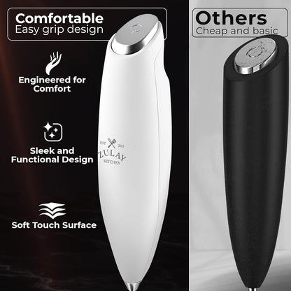 Zulay Kitchen Tornado Triple Whisk Milk Frother - Handheld Foam Maker for Coffee & Lattes - Blizzard White