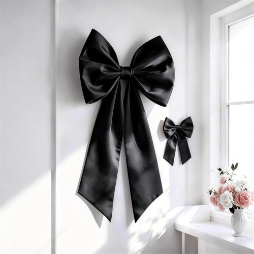 Black Bow Decor - 2 Pack Coquette Wall Backdrop | Large & Small Black Bows for Events & Celebrations