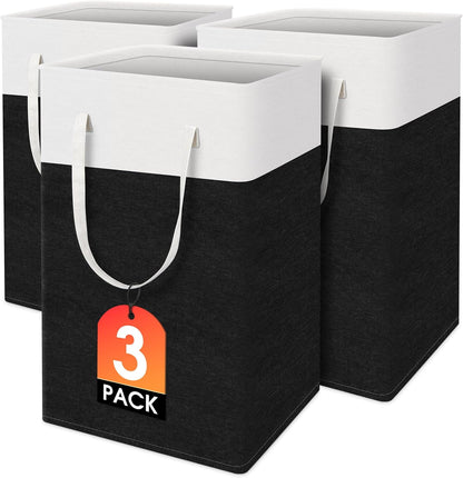 TasticTotes Laundry Basket 3-Pack - Collapsible Waterproof Hamper with Handles | 75L Black for Home or Dorm