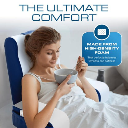 Kolbs Wedge Reading Pillow for Bed, Cushion with Arms for TV, Books, Nursing, Back - Bed Pillow for Sitting Up in Comfort, Plush Backrest. Bed Chair, Sit Up in Comfort (19" Blue)
