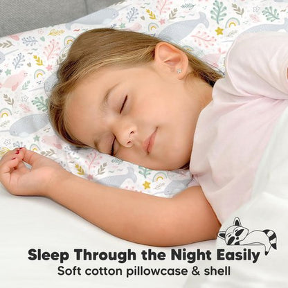 Toddler Pillow with Pillowcase - 13x18 My Little Dreamy Kids Travel Bed Pillows for Sleeping, Organic Cotton Small Pillowcase, Soft & Breathable, Machine Washable, Toddlers 2-5 years old (Narwhal)