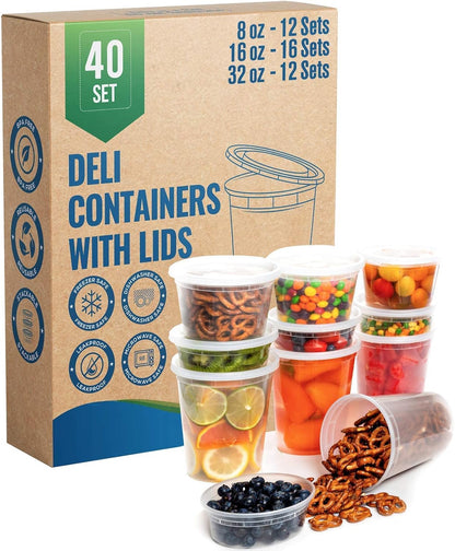SafeWare Deli Containers - Airtight & Leakproof Storage | 40-Piece Set (8oz, 12oz, 16oz, 32oz)