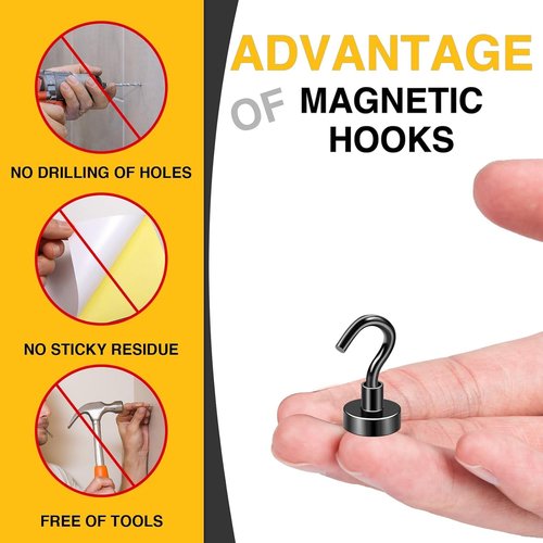 DIYMAG Magnetic Hooks - Heavy Duty 30lbs N52 Magnets for Hanging | 10 Pack Black for Home & Kitchen
