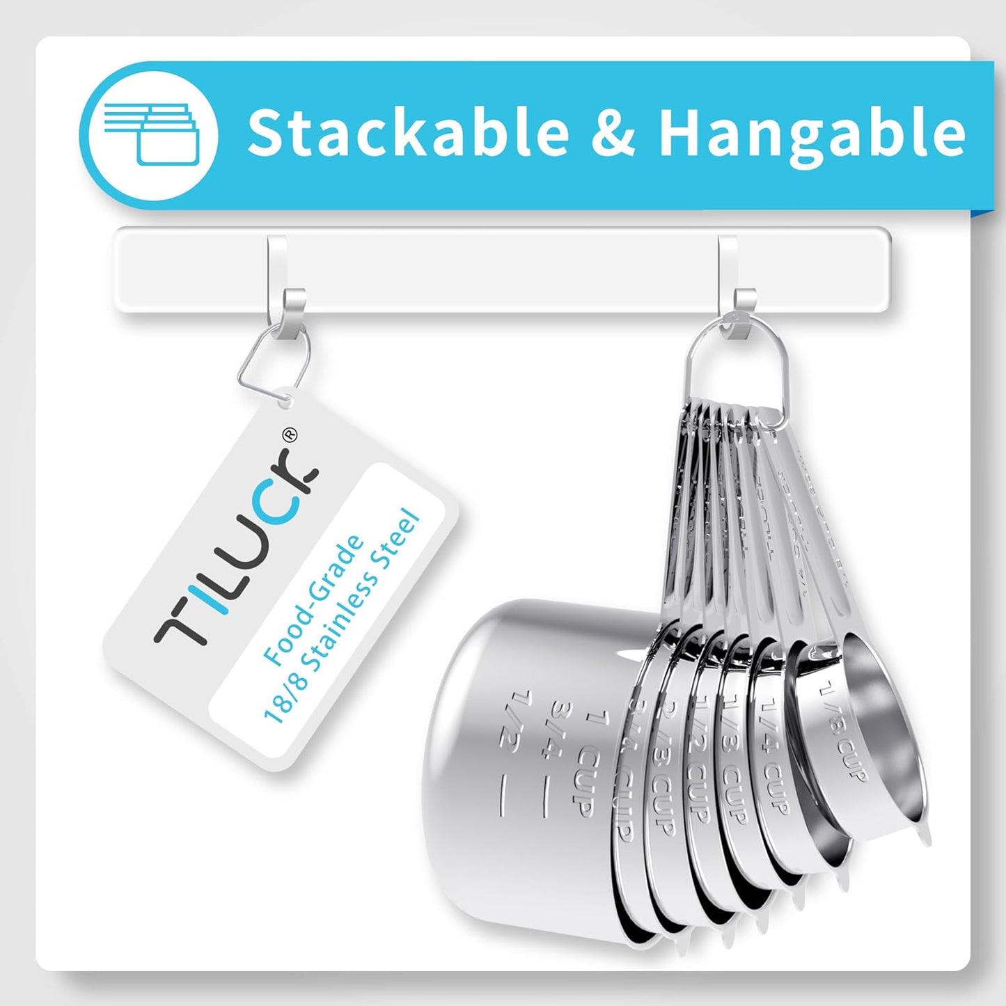 TILUCK Stainless Steel Measuring Cups Set - Essential Kitchen Gadgets for Cooking & Baking | Set of 7