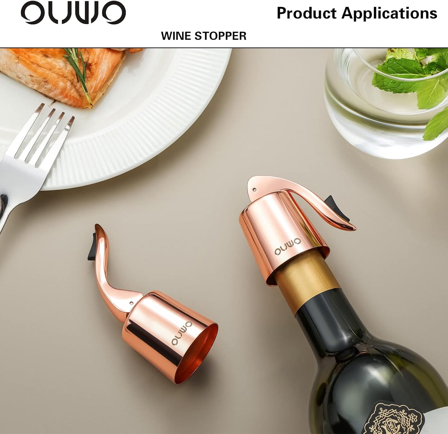 Stainless Steel Wine Bottle Stoppers - Plug with Silicone Toppers - Reusable, Leak-Proof, Keeps Wine Fresh Accessories - RoseGold 6 Pack