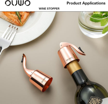 Stainless Steel Wine Bottle Stoppers - Plug with Silicone Toppers - Reusable, Leak-Proof, Keeps Wine Fresh Accessories - RoseGold 6 Pack